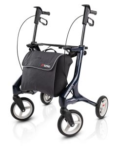 Image of the TOPRO Pegasus carbon rullator, steel blue coloured in size medium. Viewed obliquely from the front.